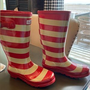 Hatley stripe red cream rainboot boots girls NEW Sz 3 rare color
